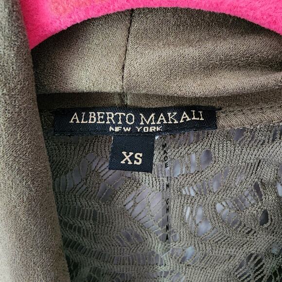 Alberto Makali Boho Western Lace Faux Suede Leather Draped Green Cardigan XS - Picture 3 of 8